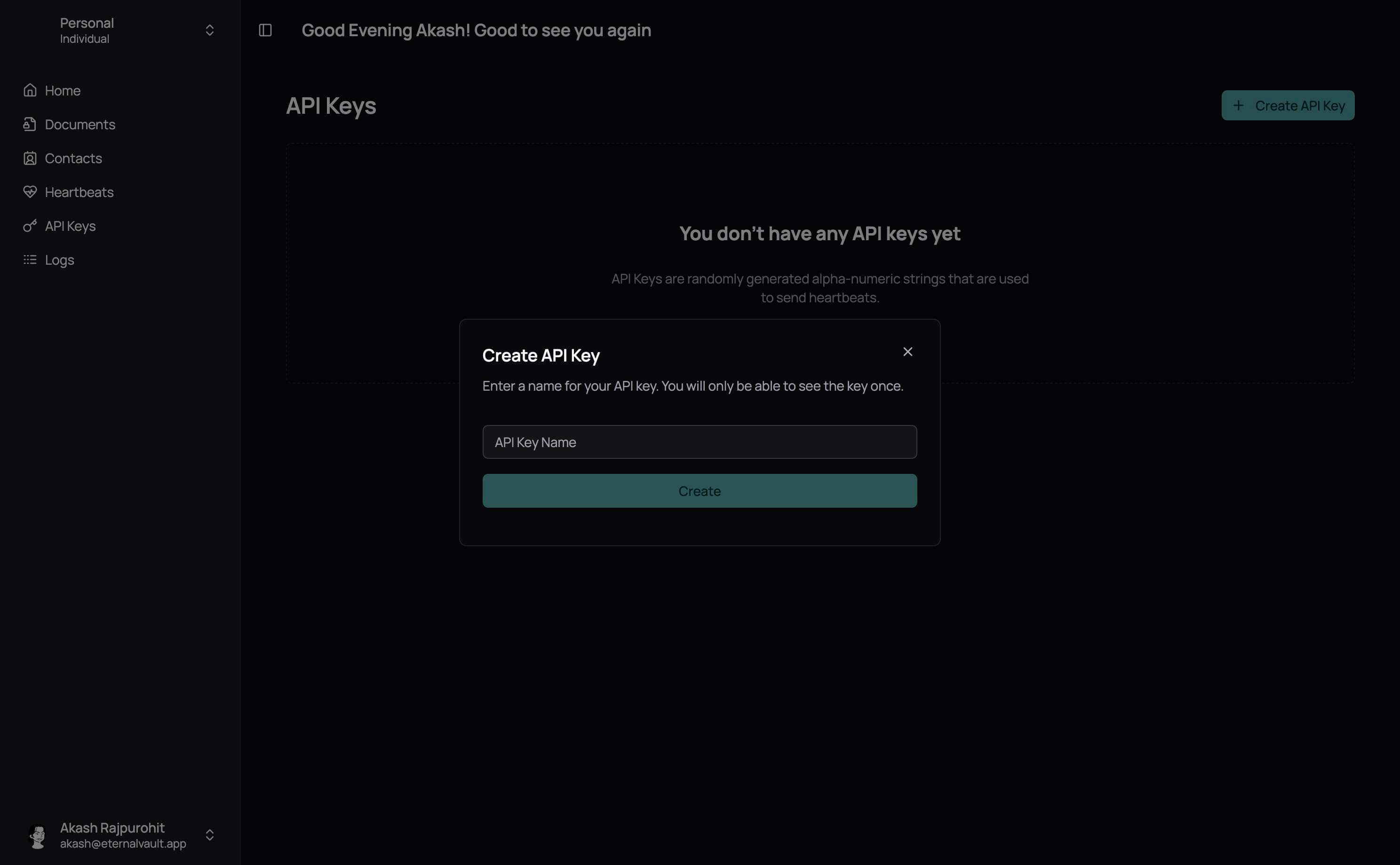 Add API Key Dialog - Dark Mode