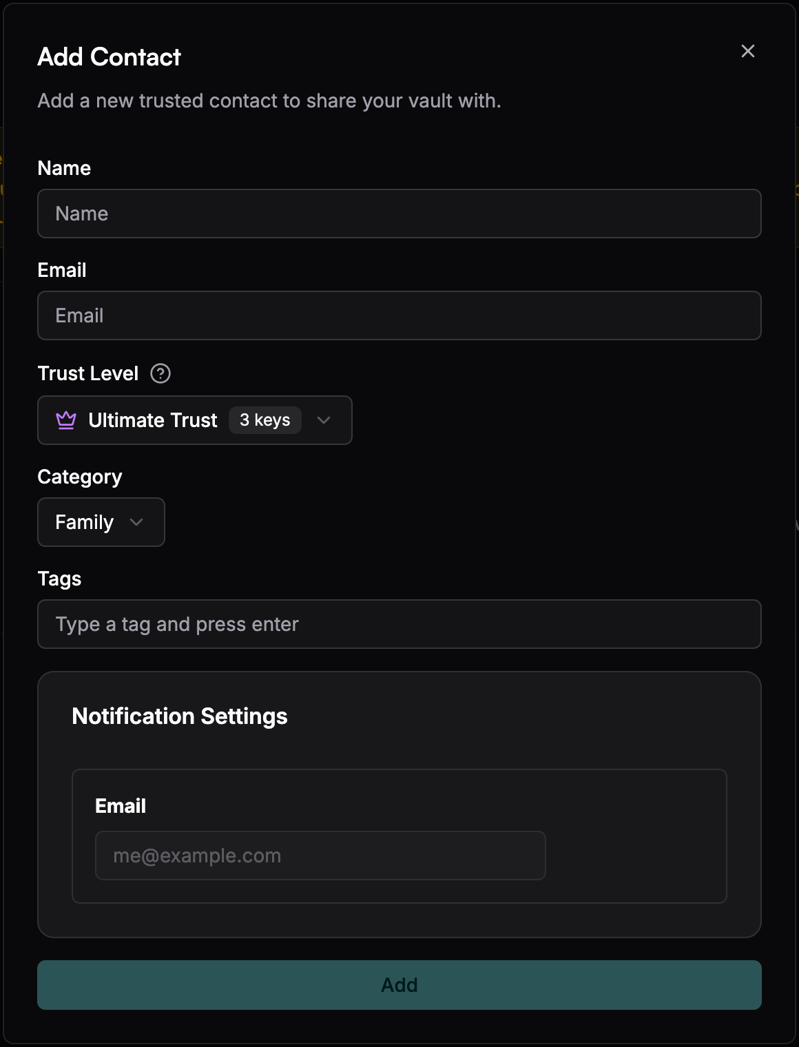 Add Contact Modal - Dark Mode