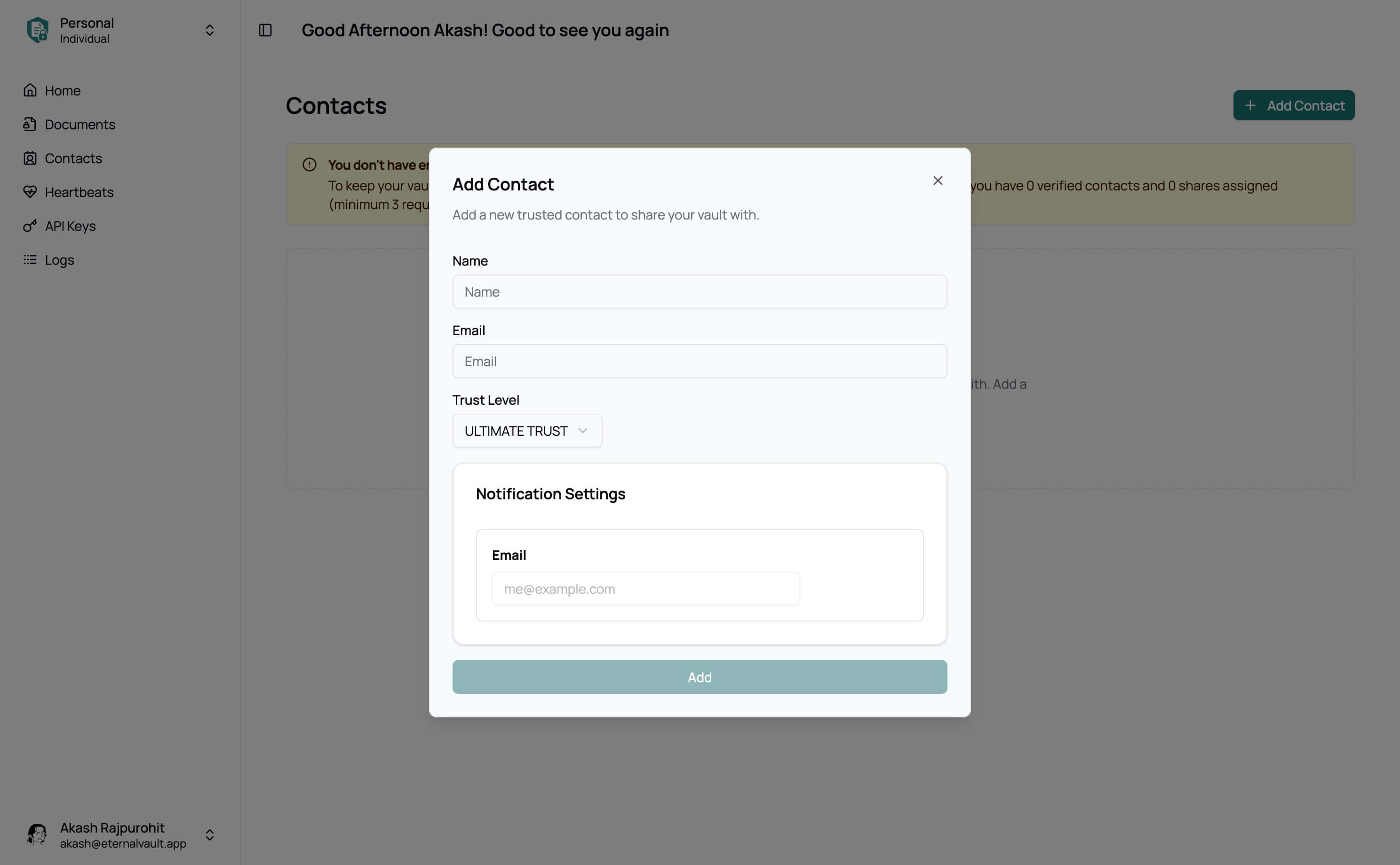 Add Contact Modal - Light Mode