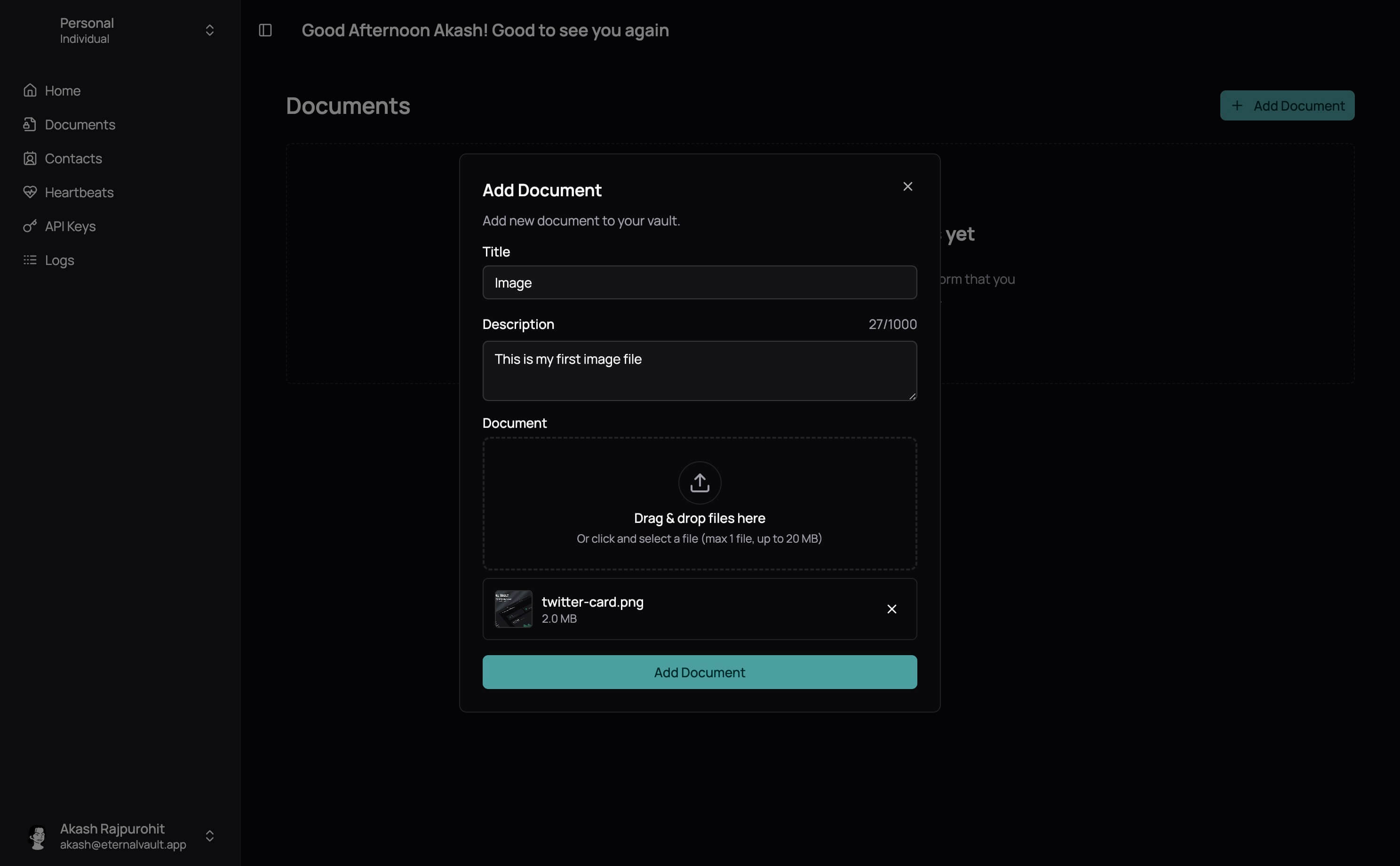 Add Document Modal - Dark Mode