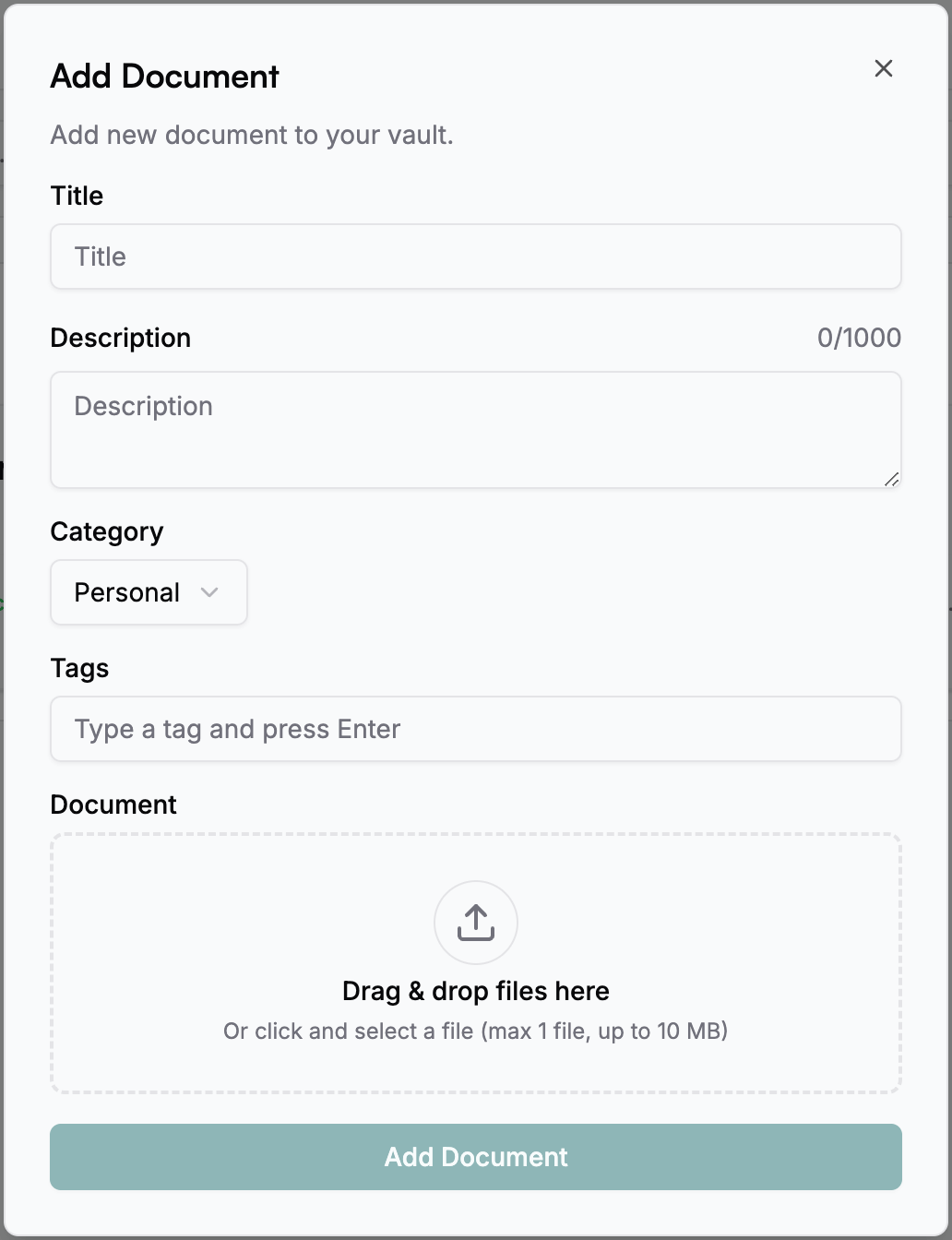 Add Document Modal - Light Mode