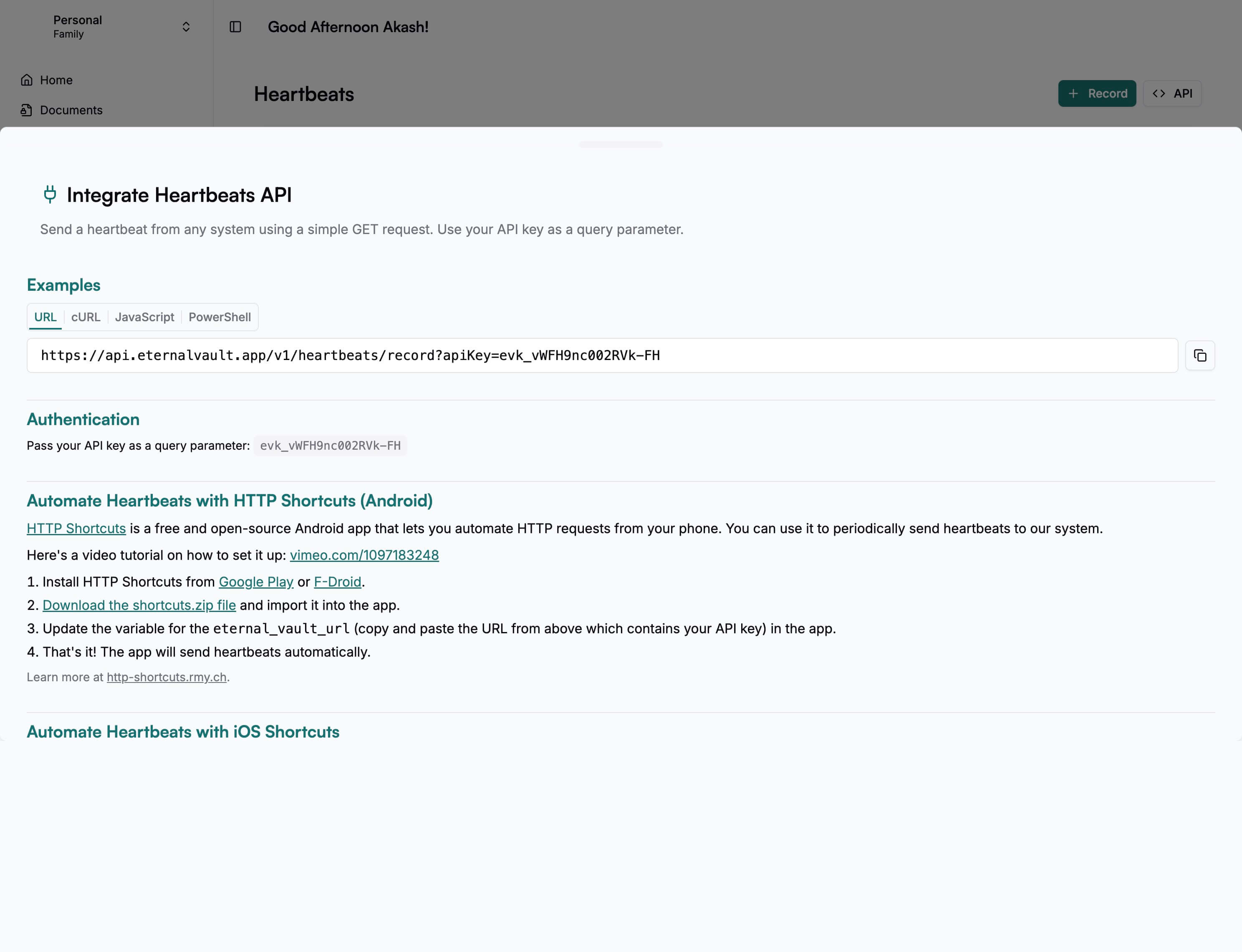 Heartbeats API Drawer - Light Mode