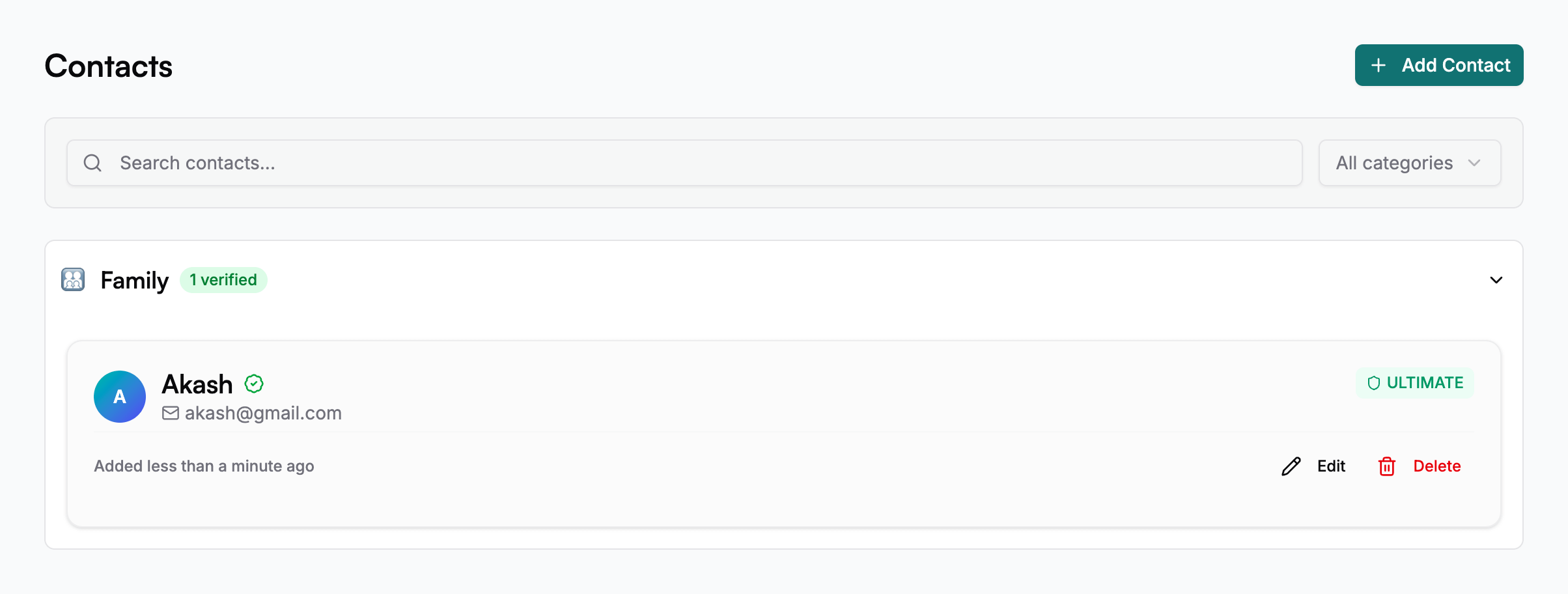 Contacts Page Overview - Light Mode