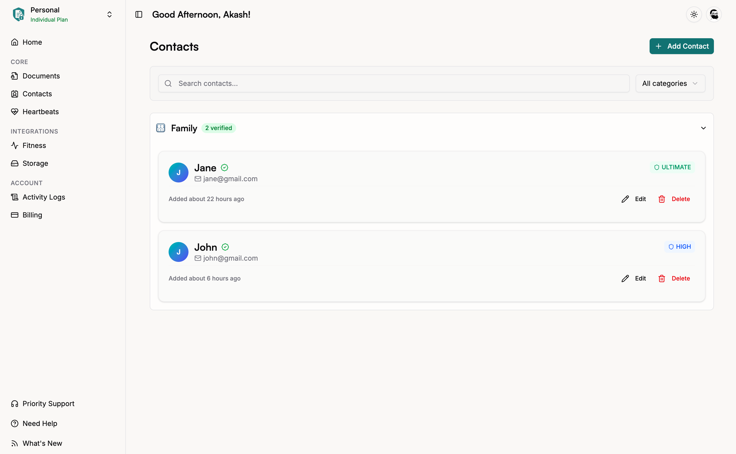 Eternal Vault Contact Management