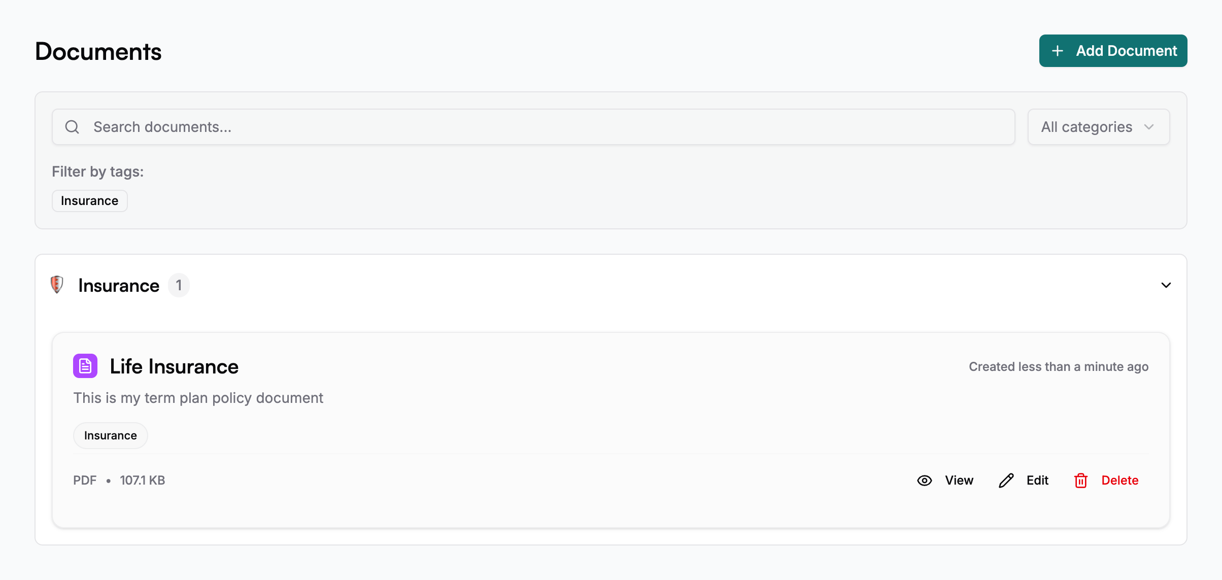 Documents Page Overview - Light Mode