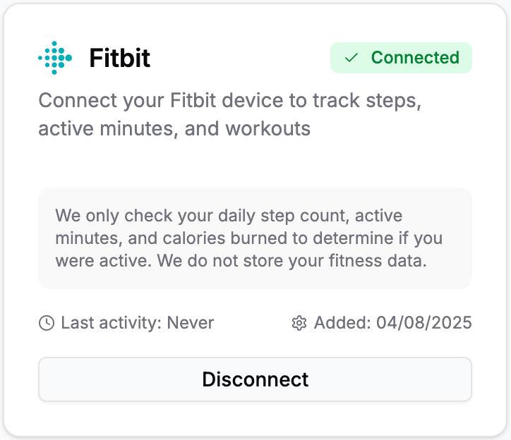 Connected Fitness Integrations Status - Light Mode