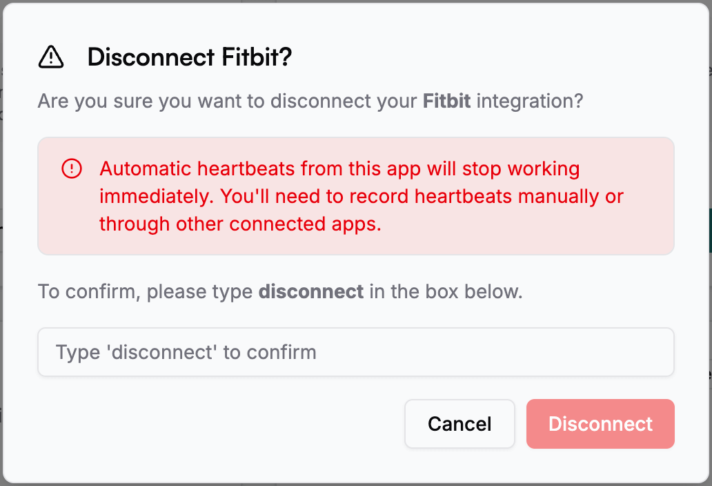 Disconnect Fitness Integration Dialog - Light Mode