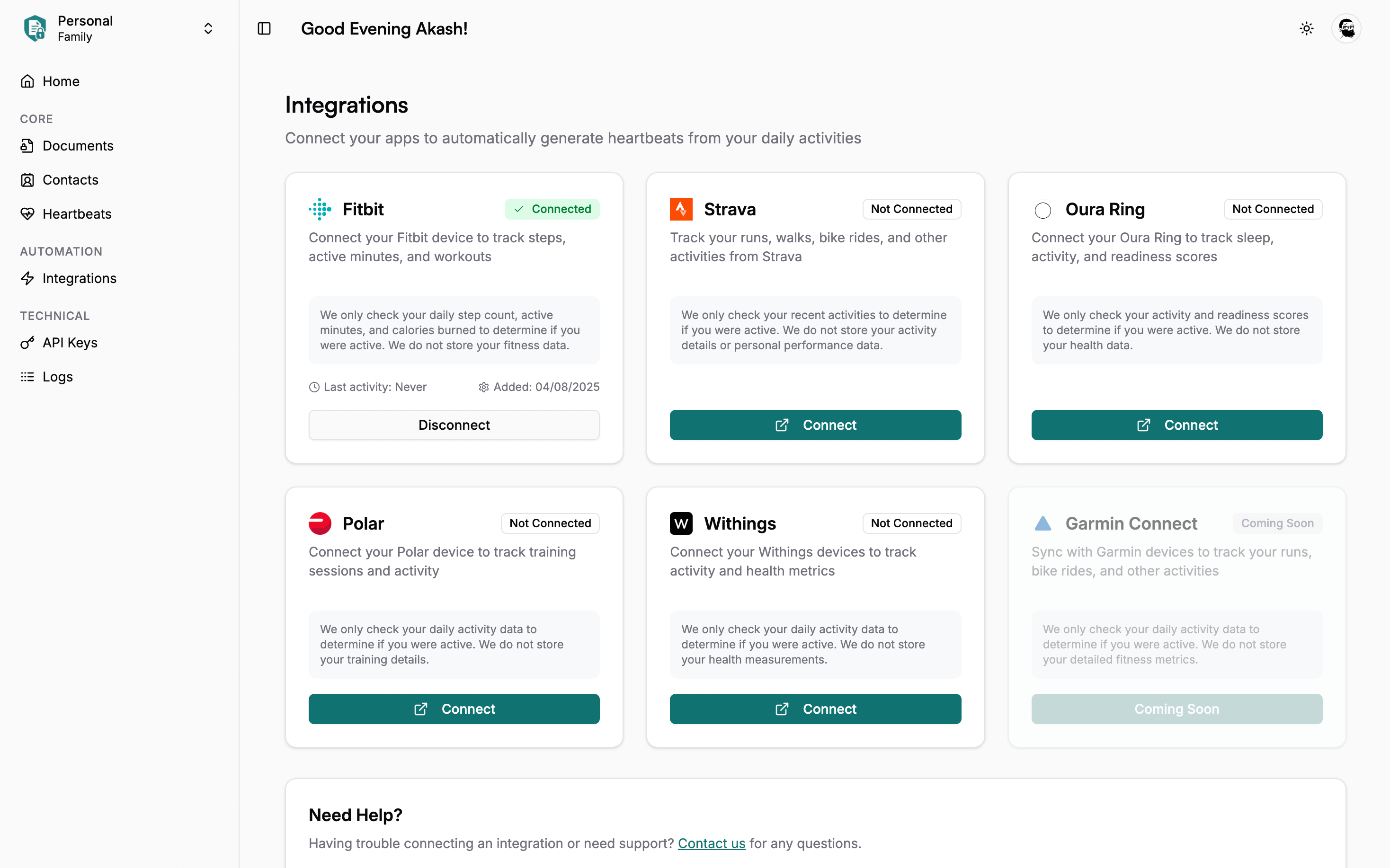 Integrations Page Overview - Light Mode