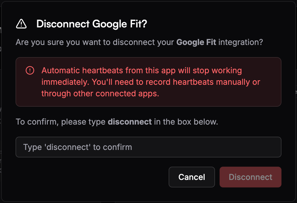 Disconnect Integration Dialog - Dark Mode
