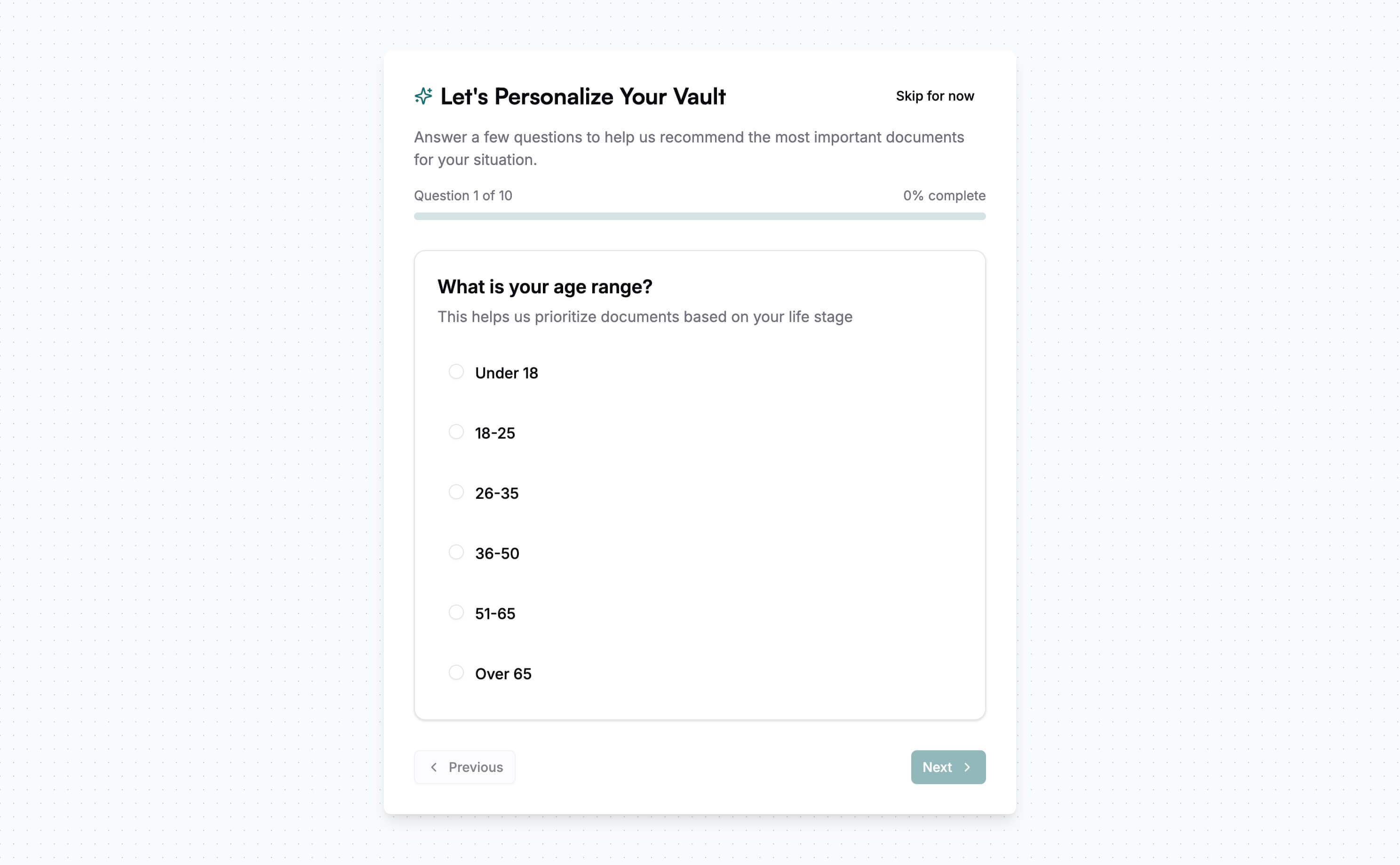Personalization Questionnaire - Light Mode