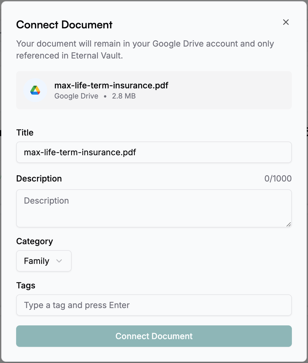 Connect External Document Dialog