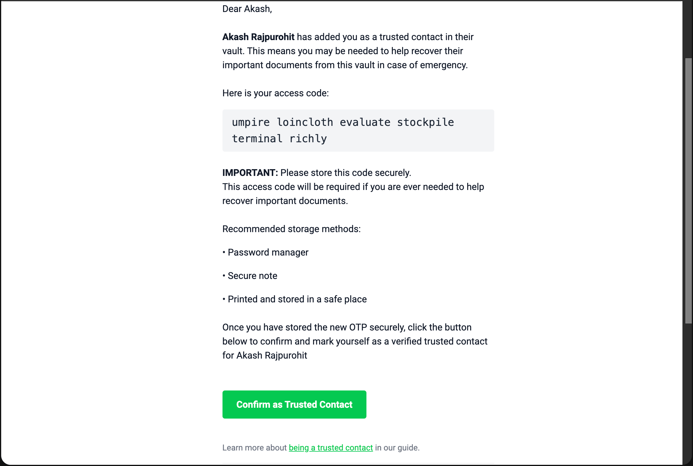 Trusted Contact Email