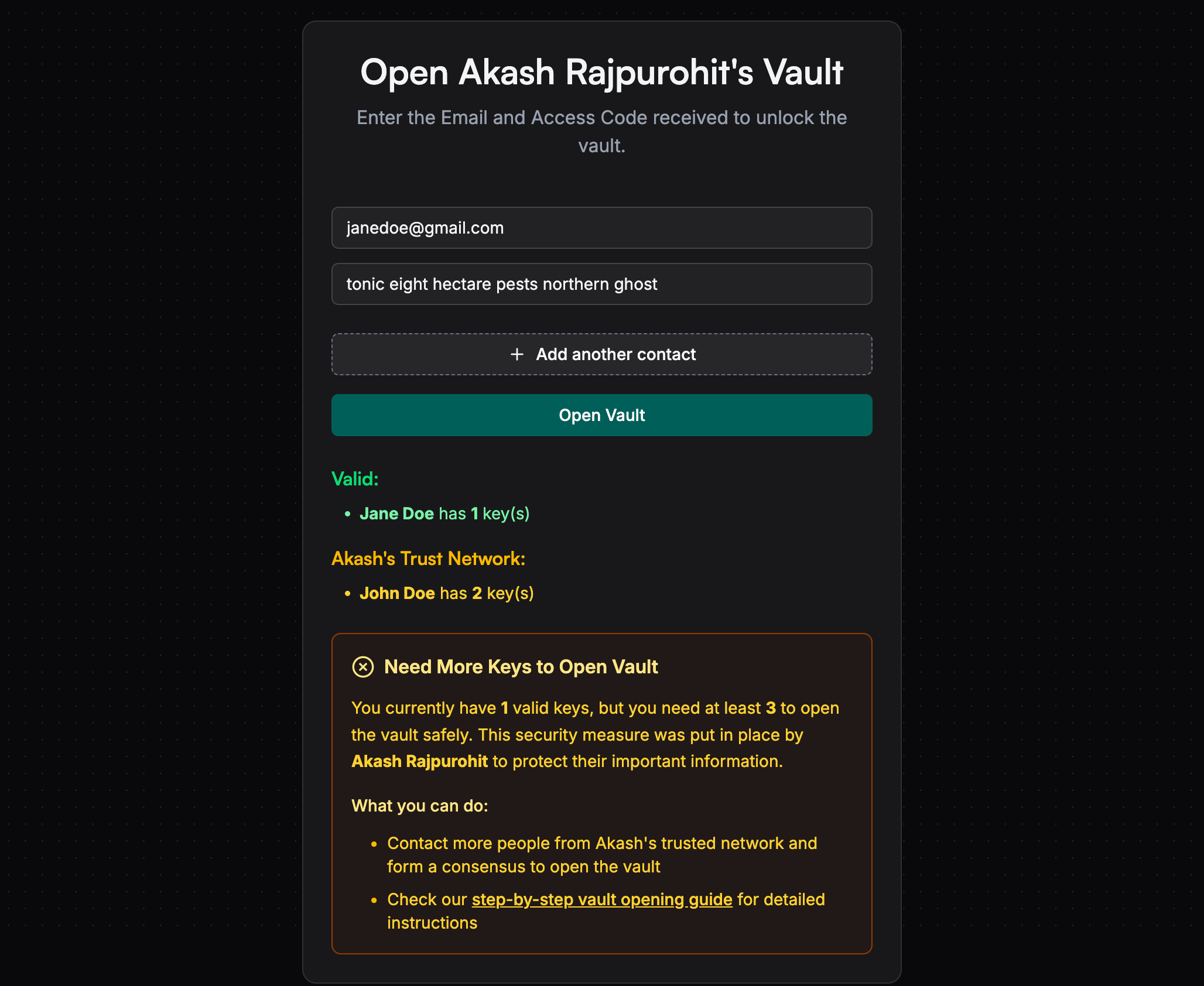 Vault Opening Errors