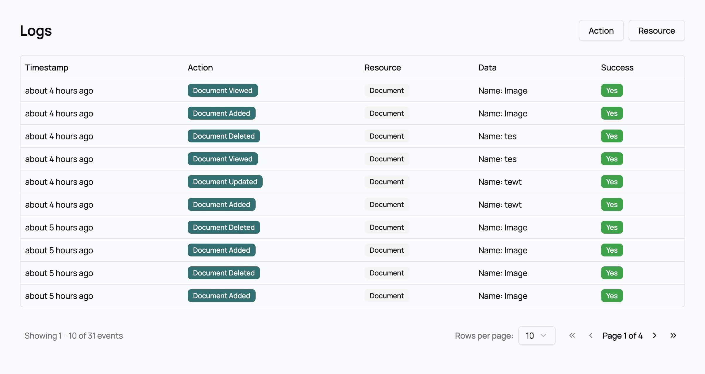 View Logs - Light Mode